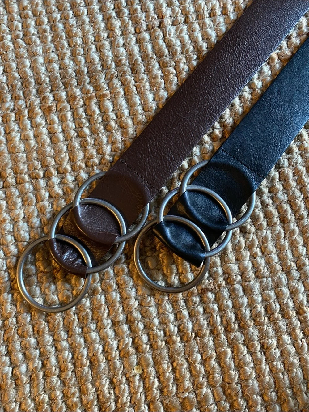 J. Jill Leather Triple-Ring Belt in Black and Brown. **Genuine Leather**
